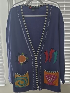 VTG 90s I.B. Diffusion Novelty Pepper & Sun Cardigan Sweater 1X